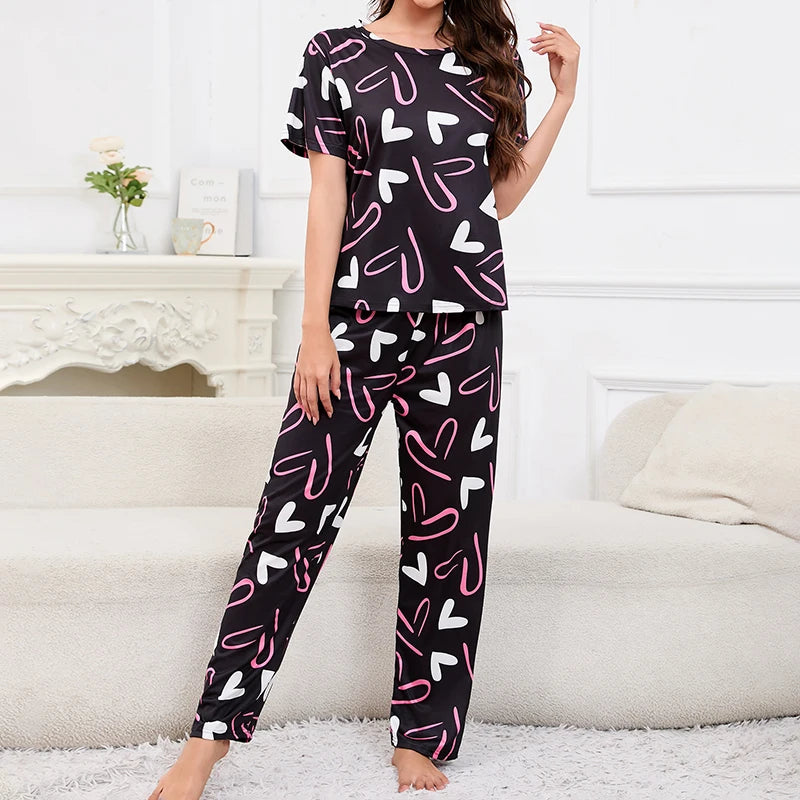 Soft Cozy Short Sleeve Tops & Shorts and Pants Sleepwear 3 Piece