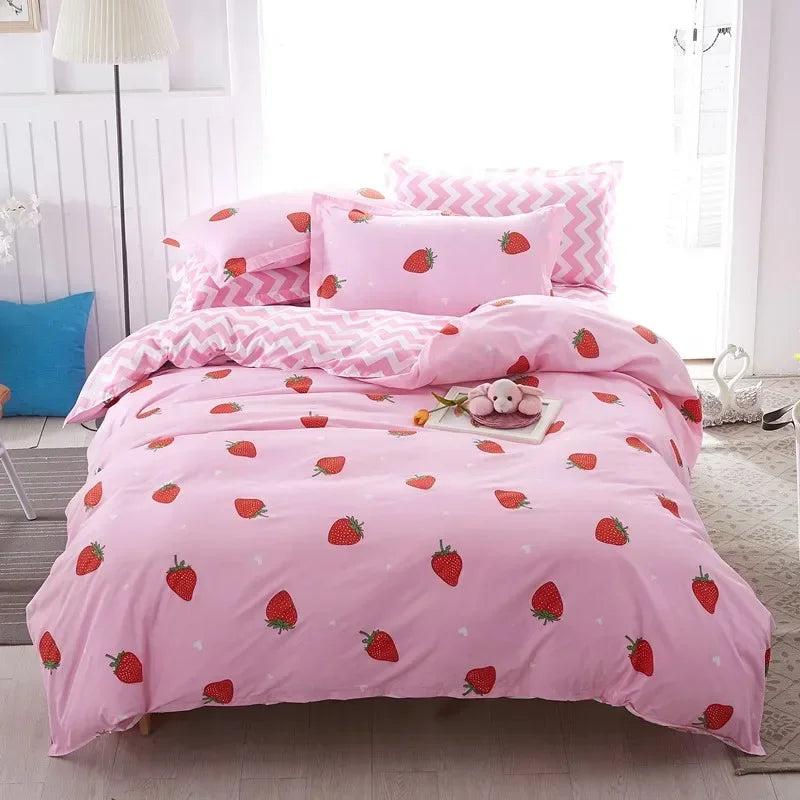 Cute 3pcs Kawaii Soft Fruit Print Bedding Sets Pillow Case Duvet Cover