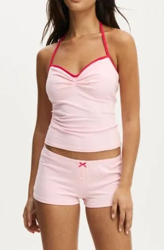 Cotton Slim Tank Tops Shorts Pajama Sets New Basic Camisole Preppy Style Crop Top