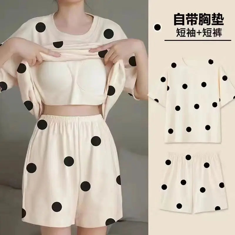 Pajama 2Pcs/Sets Short Tops and Shorts with Chest Pad