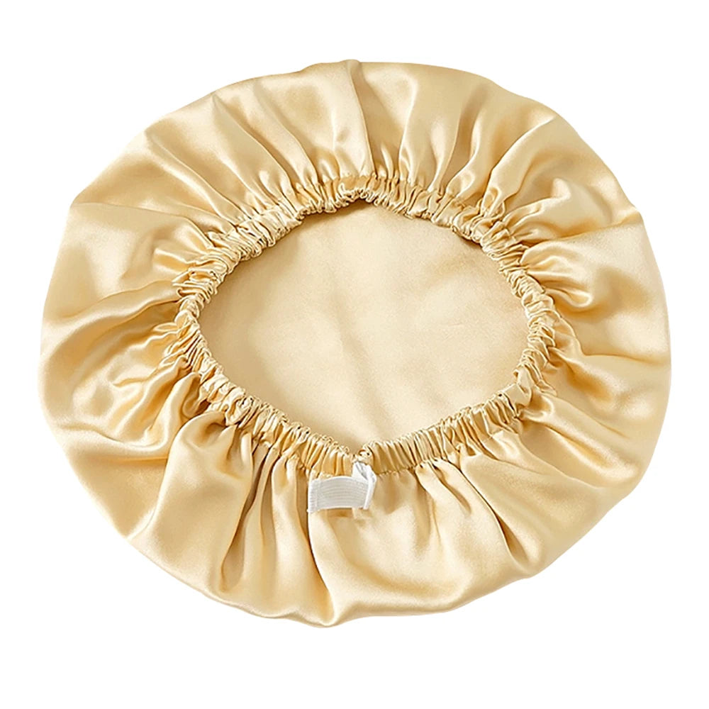 Pure 100% Mulberry Silk Bonnet Sleep Cap Adjustable Silk Night Cap Double Layer Hair Wrap Elastic Headwrap