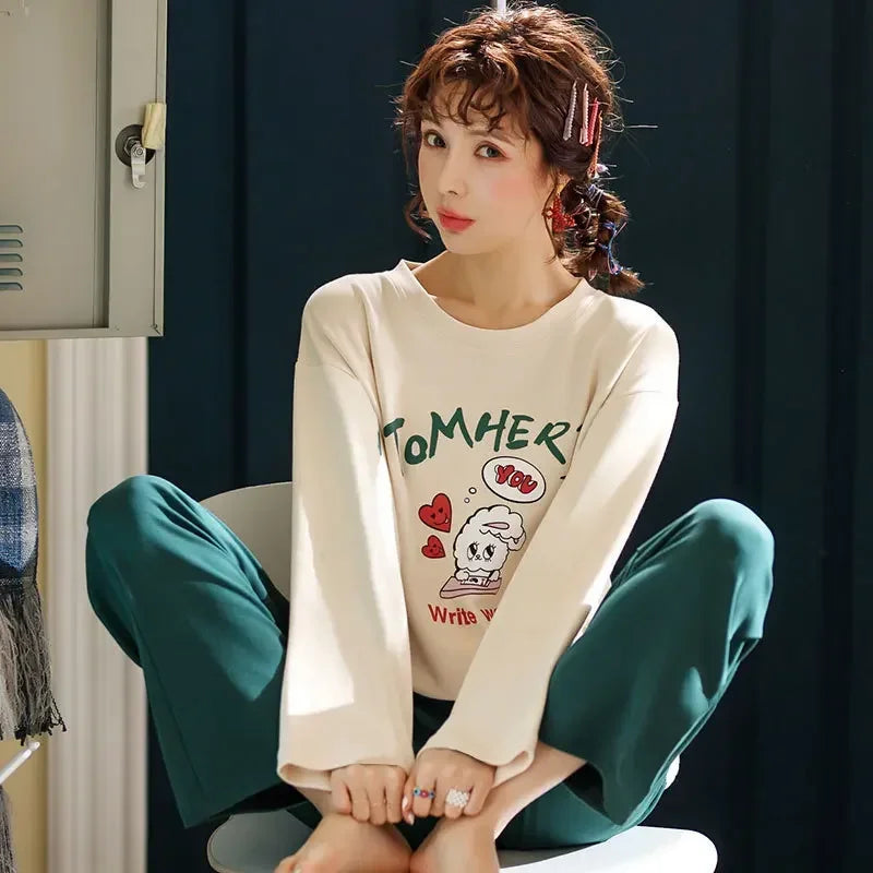 Ladies Variety of Styles Long-sleeved Long Pants Comfortable Pajamas