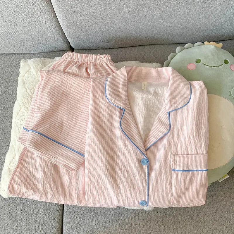 Cloud Soft Cotton ong-Sleeved Top with Long Trousers Sweet and Cute Pajama Set