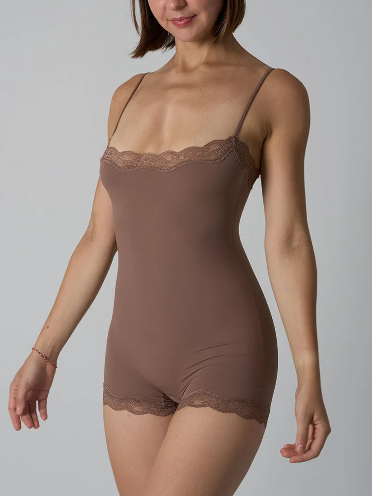 Sexy Lace Patchwork Camisole Square Neck Spaghetti Strap Onesie