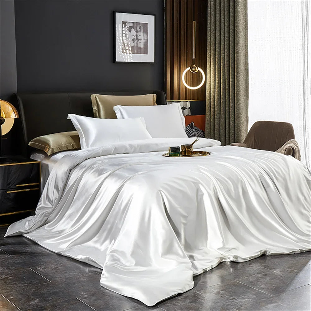 Luxury Silk Bedding Set with Duvet Cover Bed Sheet Pillowcases Satin