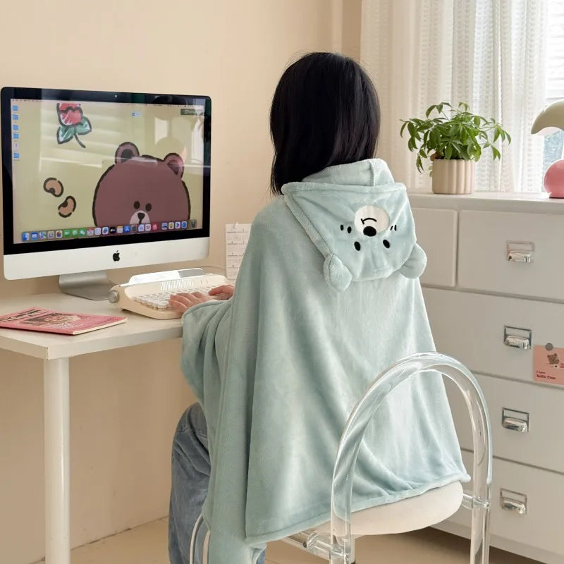 Milk Fleece Shawl Fleece Thickened Cloak Small Blanket Hooded Cape