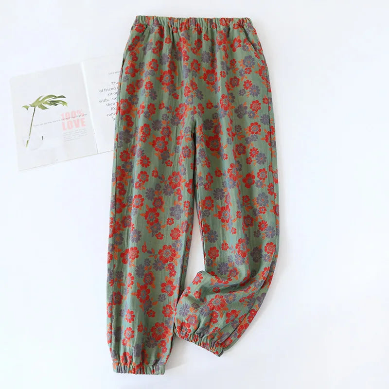 Jacquard Cute and Fresh Flower Pants 100% Cotton Loose Closing Home Pants