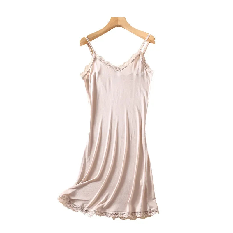 Mulberry Silk V-neck Lace Sexy Sling Nightdress