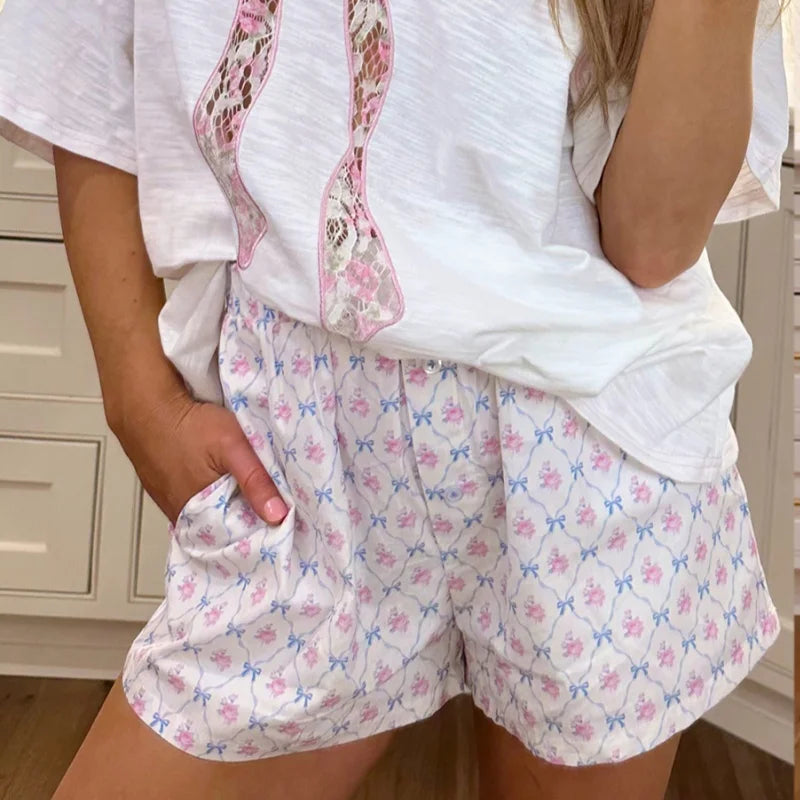 Elastic Waistband Floral Lounge Shorts