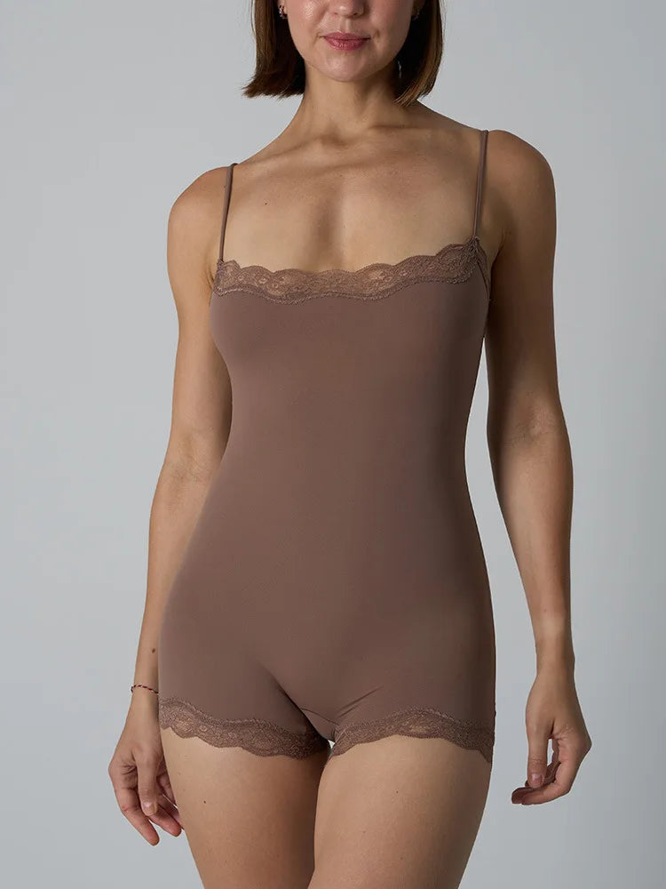 Sexy Lace Patchwork Camisole Square Neck Spaghetti Strap Onesie