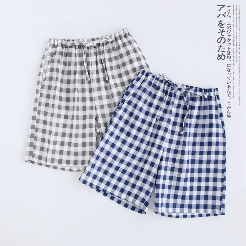 Lattice Style Pure Cotton Gauze Shorts with Simple Elastic Waist