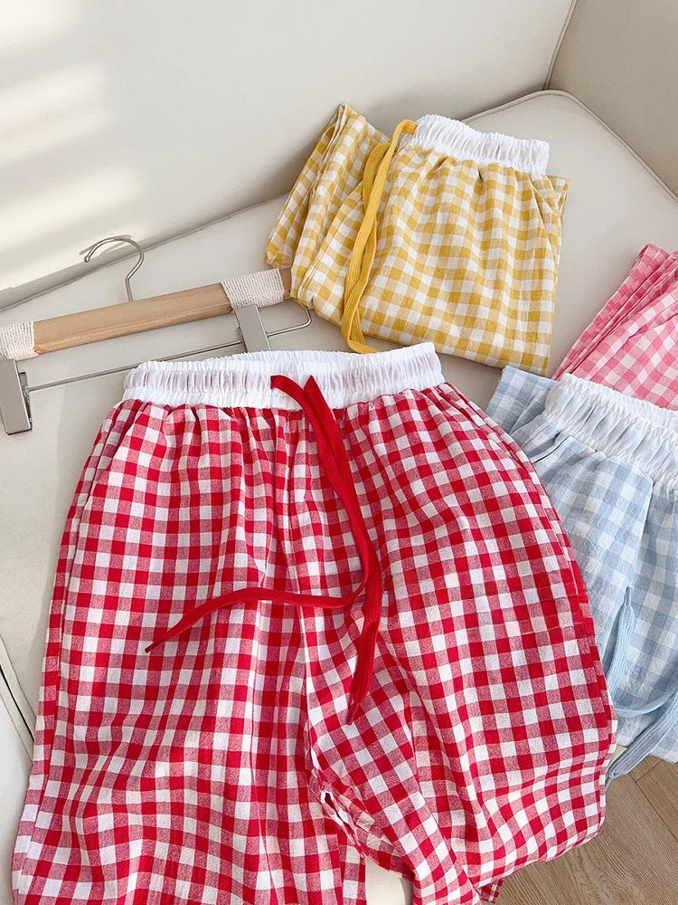 Cotton Flannel Wide Leg Leisure Pants Elastic Waist