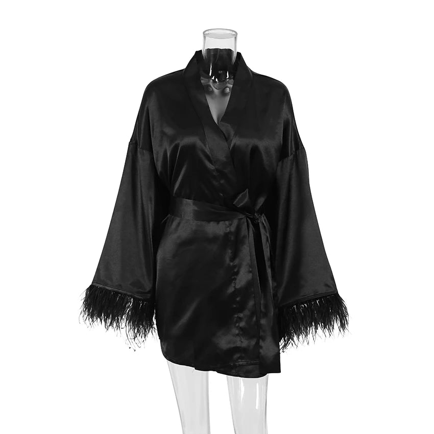 Satin Sexy Mini Long Sleeve Loose Dress