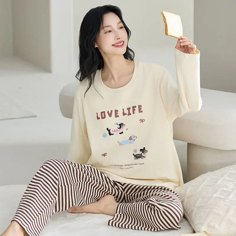 Cute Illustration Cartoon 100% Cotton Pajama Sets
