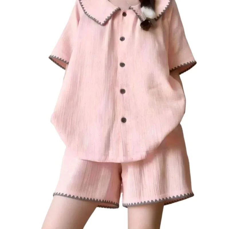 Sweet Ruffles Sets 2 Pieces Short Sleeve Night Wears