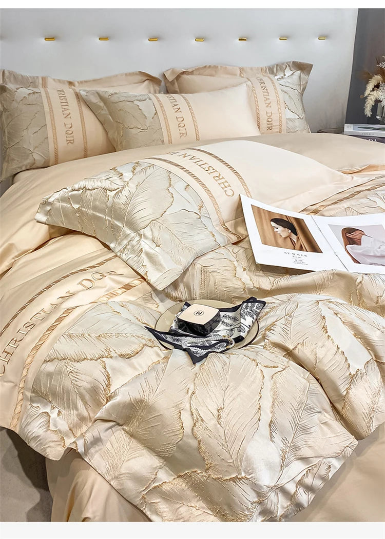 Light Luxury 100% Pure Cotton Four-piece Set Embroidery Quilt Cover Sheet Pillowcases Home Textile Bedding Set
