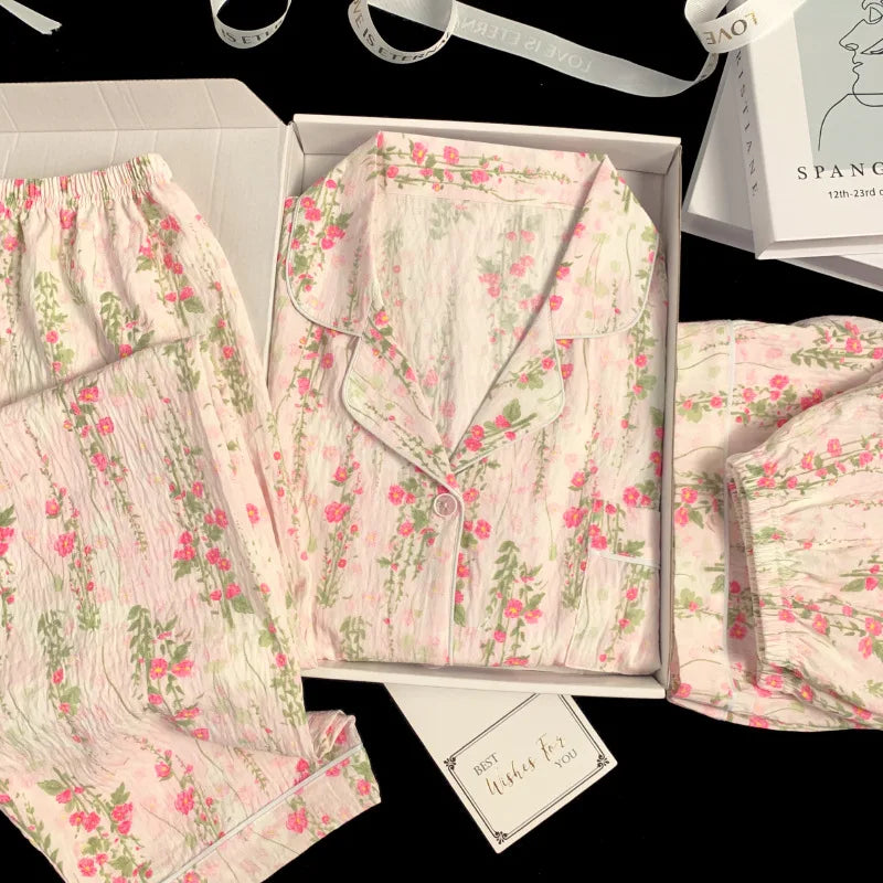 Spring and Summer Sweet and Cute Three-Piece Cloud Cotton Pajamas