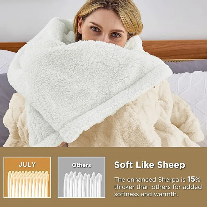 Soft Sherpa Fleece Throw Cable Jacquard Tufted Throw For All Season