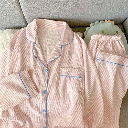 Cloud Soft Cotton ong-Sleeved Top with Long Trousers Sweet and Cute Pajama Set