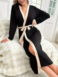 Long-sleeve Casual Simple Color Home Gown