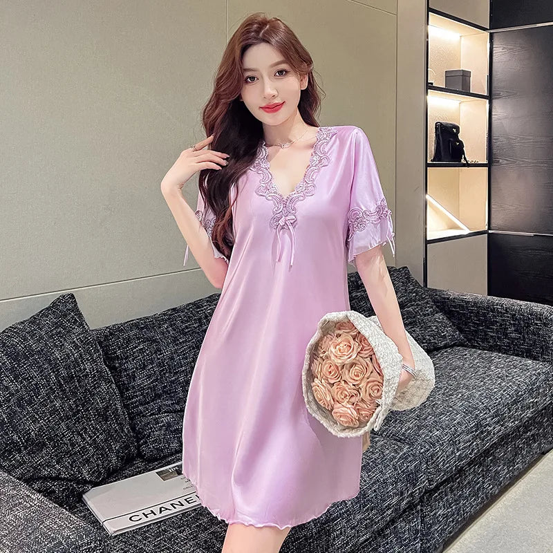 Women's Nightgown Lace Loungewear Short Sleeves