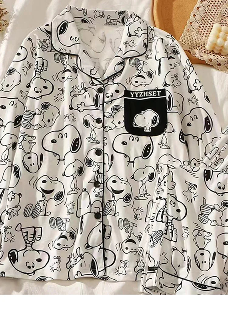 Snoopy Long Sleeve Two-Piece Pajamas Set Cute Cartoon Pattern Loungewear