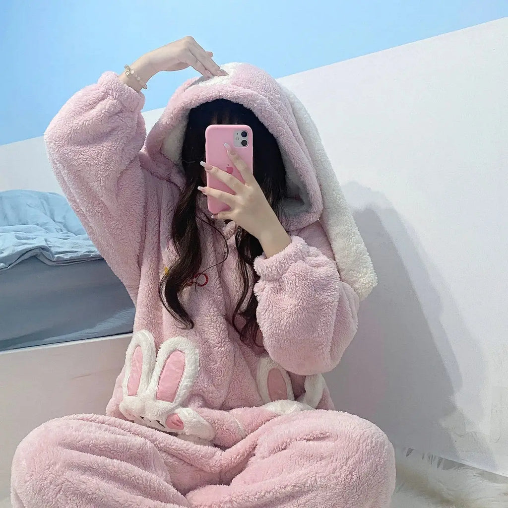 Kawaii Velvet Cute Rabbit Kigurumi Unicorn Cartoon Hooded Onesies