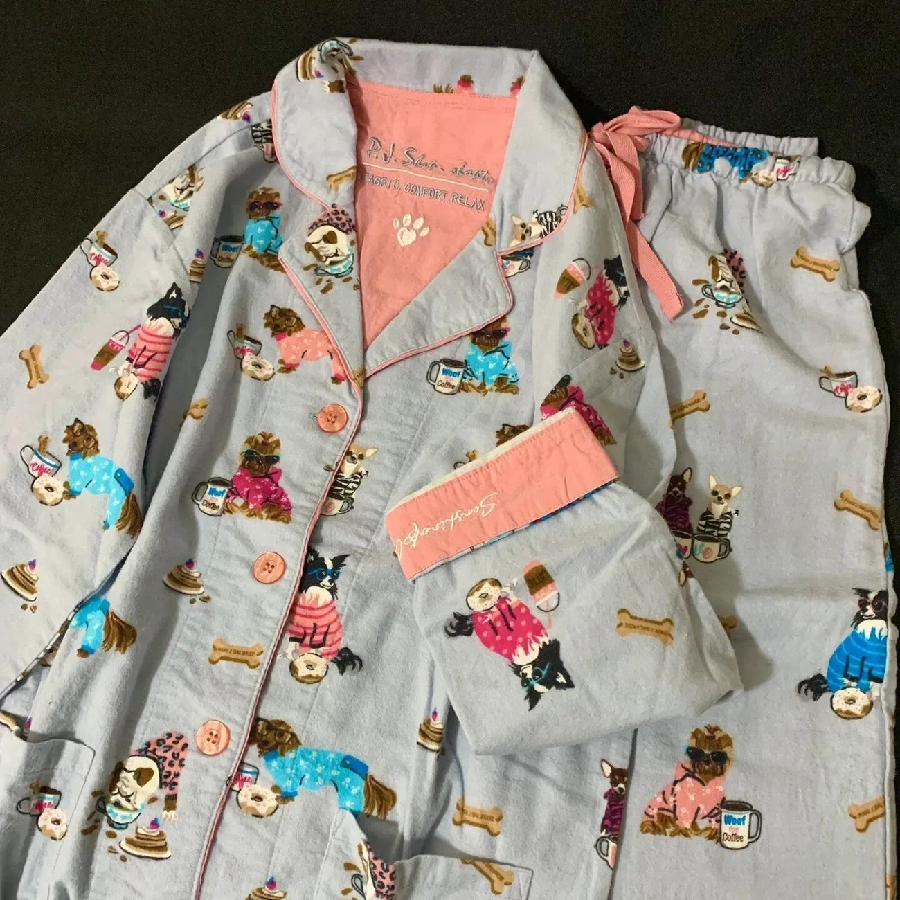 Women's Pajamas Set Cute Cartoon Print Sleepwear Top&pants Two-piece Soft Cotton Femme Nightwear
