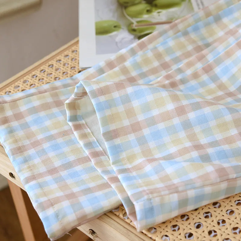 Women's Sleeper Pants 100% Gauze Pants Checkered Casual Loose Home Pants
