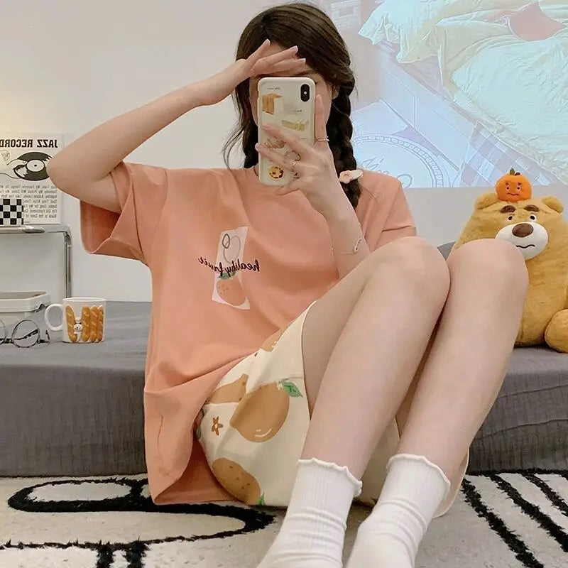 Oversized Loose-Fitting Short-Sleeved Short Pants Set