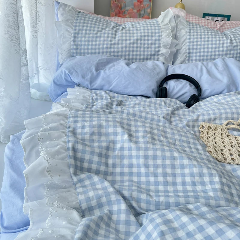 Three Piece Sheet Set Plaid Duvet Cover Set Comfortable Bedding Bedspread for All Season