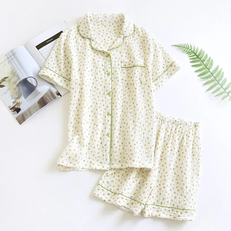 Ladies Cotton Short Sleeve Cute Heart-shaped Pajamas
