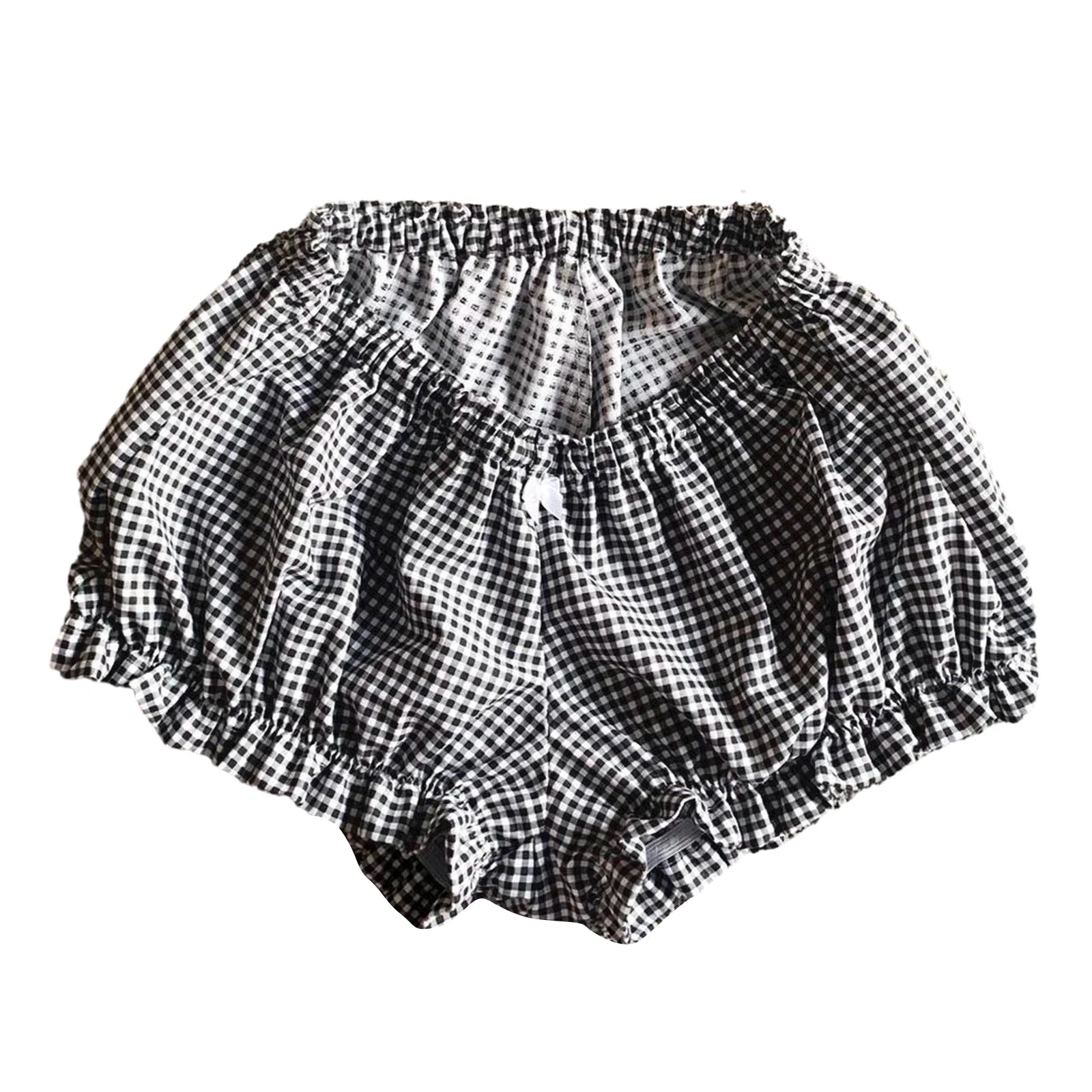Y2K Plaid Pajama Shorts Elastic Band Ruffle Trim Cottage Pajamas Bottoms