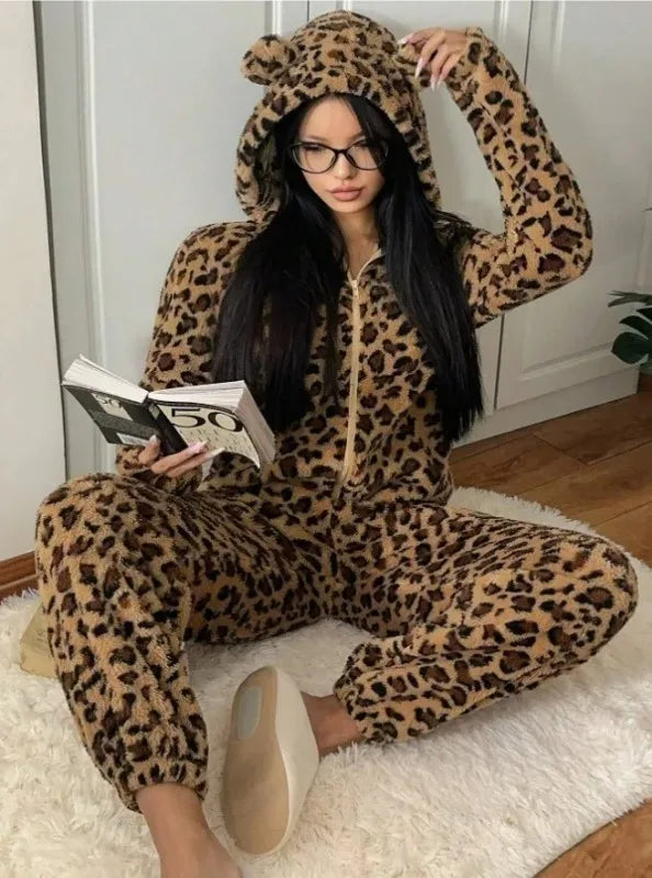 Leopard & Brown Patterned Fleece One-Piece