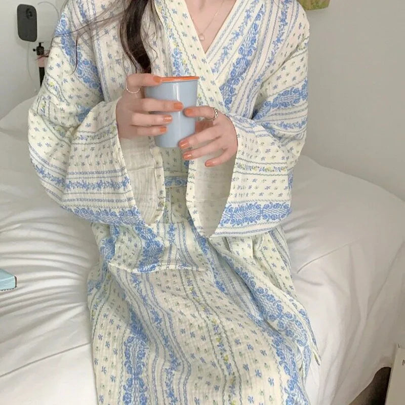 Sweet Floral Striped Nightgown and Pajamas