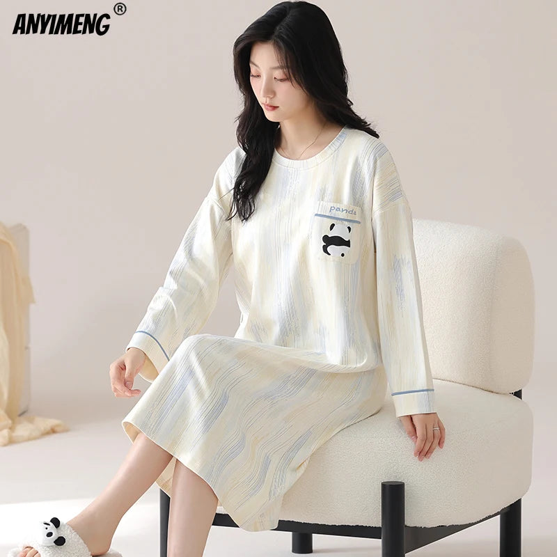 Women Long Nightgowns Pullover Loose Bra Padded Cotton Sleepshirt