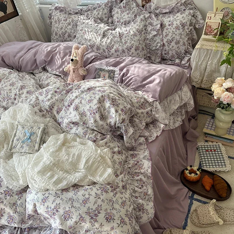 Princess Style Floral Ruffles Bedding Set Skin-friendly Soft Duvet Cover Set Bed Sheet Or Bed Skirt Pillowcases