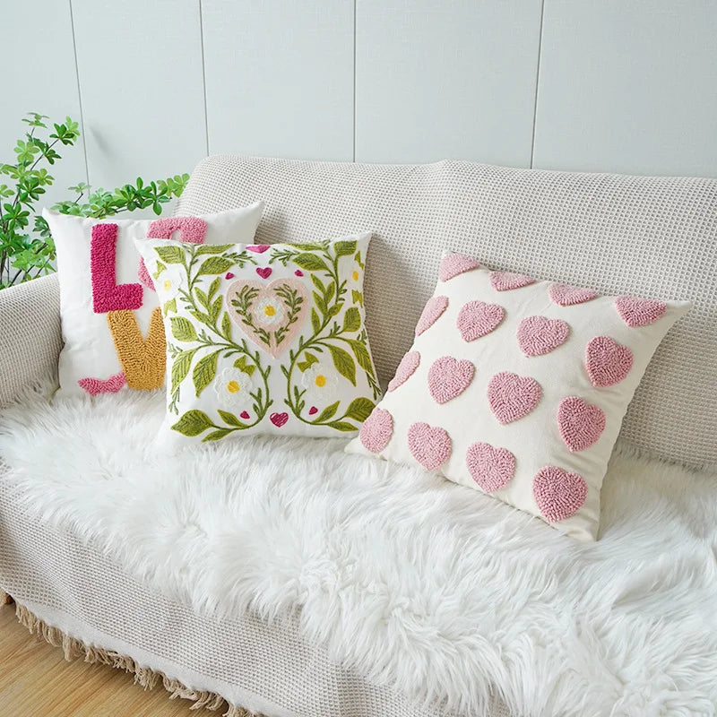 Sweet Velvet Jacquard Embroidery Throw Sofa Pillow Cover