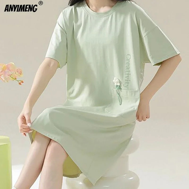 Summer Women Short Sleeves Sleep-shirt Casual Dress