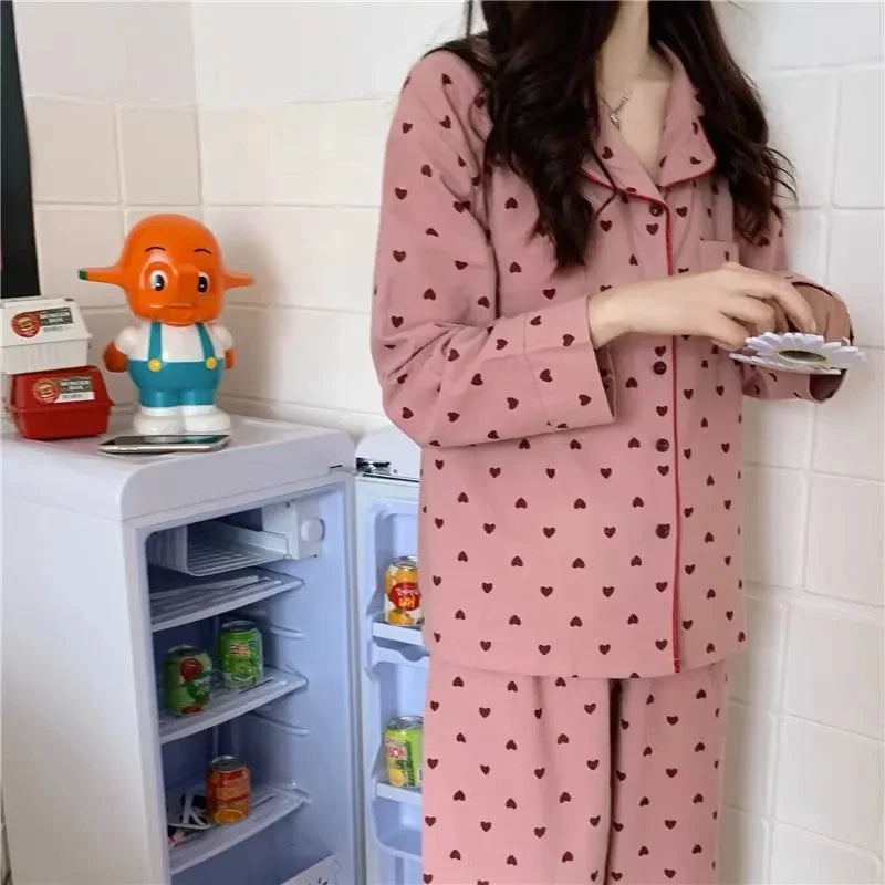 Peach Heart Long Sleeves Silk Pajamas
