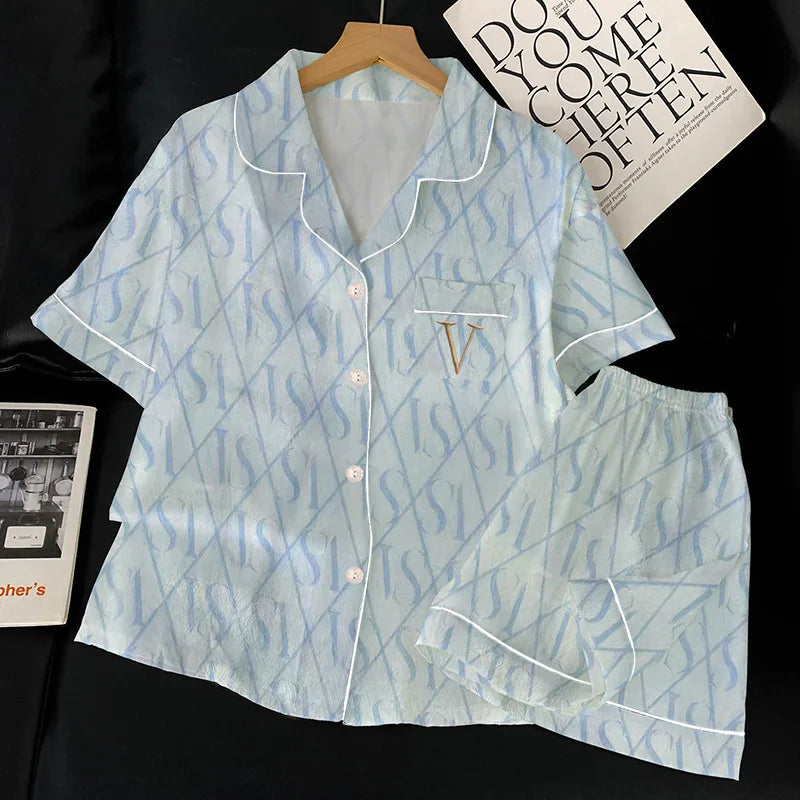 VS Short-Sleeved Shorts Pajamas Silk Pajamas Two-Piece Set