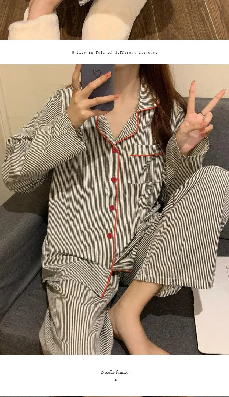Loose Breathable Cardigan Gray Striped Fashion Loungewear
