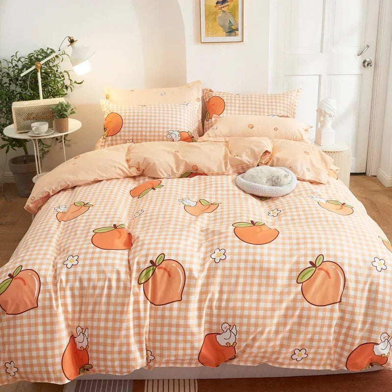 Cute 3pcs Kawaii Soft Fruit Print Bedding Sets Pillow Case Duvet Cover