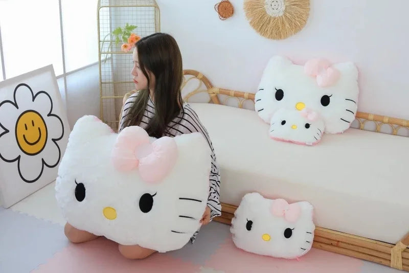 Fluffy Big Size White Pink Back Hello Kitty Stuffed Cuddly Plushies