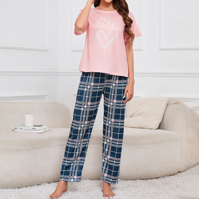 Soft Cozy Short Sleeve Tops & Shorts and Pants Sleepwear 3 Piece