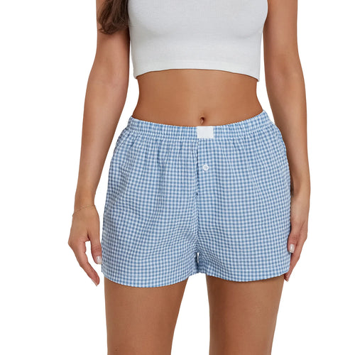 Elastic Waist Checkered Y2k Vintage Lounge Shorts