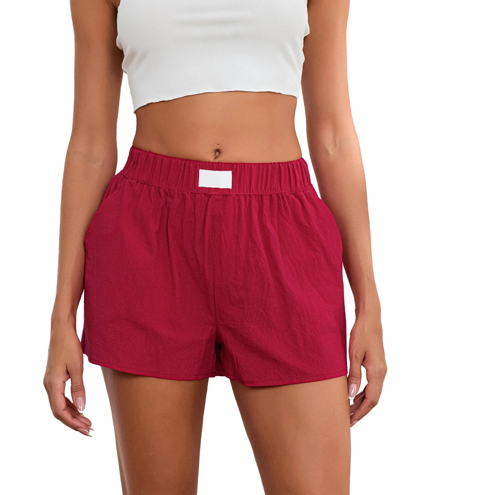 Loungewear Solid Elastic Waist Wide Leg Pajamas Boxers Shorts with Pockets