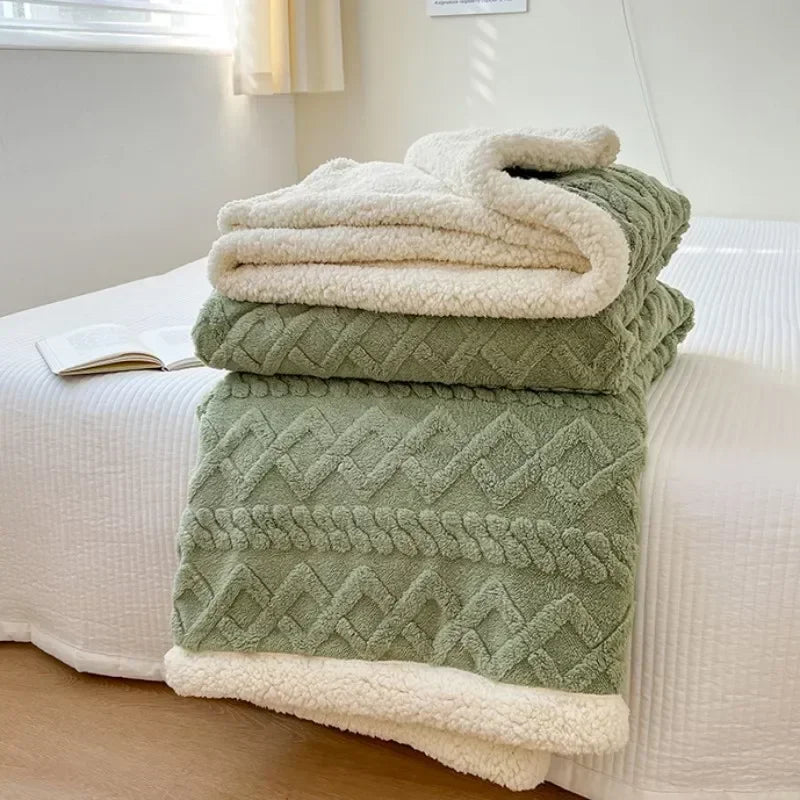 Soft Woolen Blanket for Bedding and Sofa Warm Lamb Velvet Flannel Cover Blanket