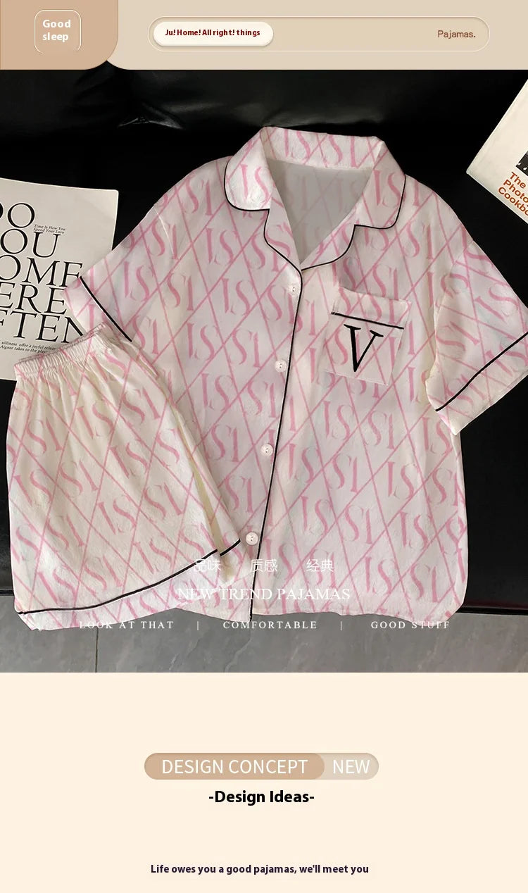 VS Short-Sleeved Shorts Pajamas Silk Pajamas Two-Piece Set