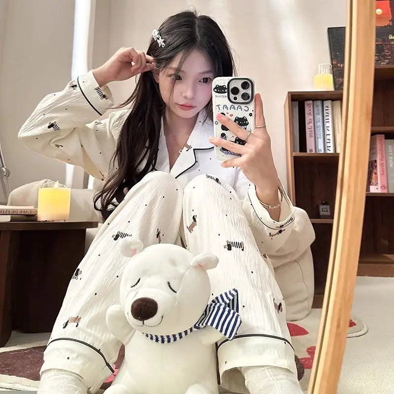 Dot Letter Dog Print Kawaii Pajamas Harajuku Style Sweet Cute Sleepwear Set